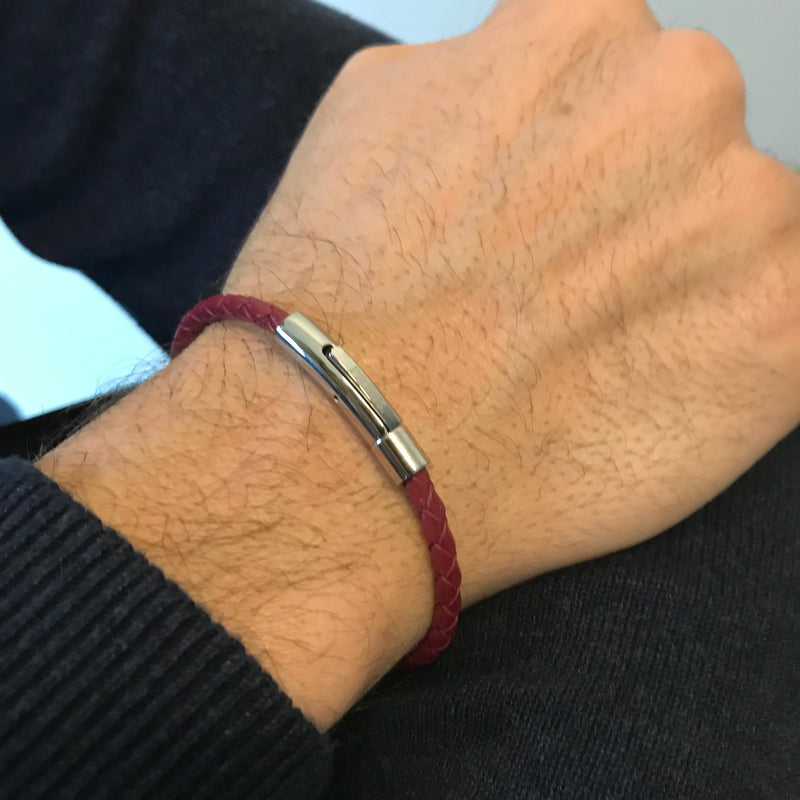 WIM. Bordeaux rood leren armband (4mm)