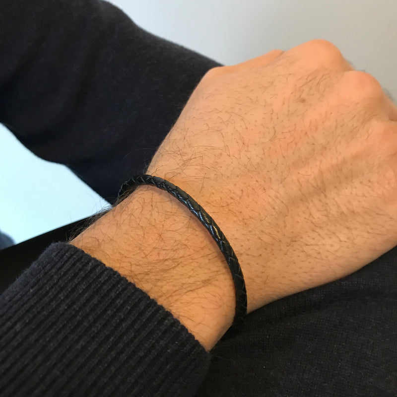 Zwart leren armband (4mm) - The Minimal – Prins Amsterdam | Edelstahlarmbänder
